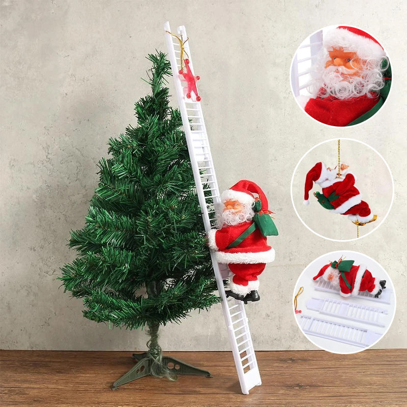 "Klättrande jultomte i röd dräkt, automatisk med musik. Perfekt juldekoration för inomhus och utomhus."