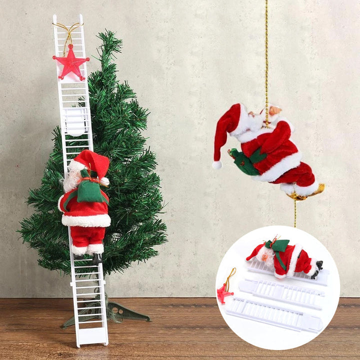 "Klättrande jultomte i röd dräkt, automatisk med musik. Perfekt juldekoration för inomhus och utomhus."