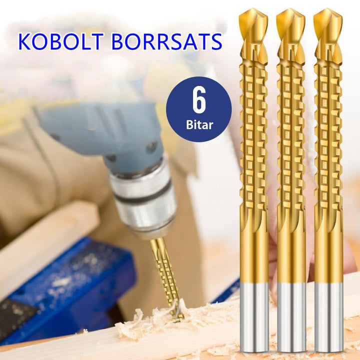"Kobolt-borrsats för allround användning, 6 borr av slitstarkt stål, idealisk för metall, trä, plast."