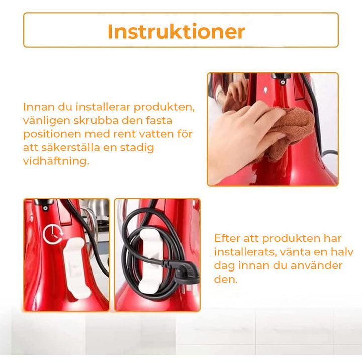 "Kökssladd organisatör i silikon, svart och vit, harmoniserar ditt kök; passform för mixrar, effektiva kabelhanterare."