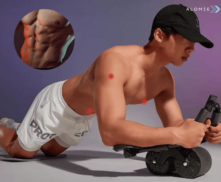 Kompakt Abs Elite Trainer hemmagym för bålstyrka, med svart och grå design, perfekt för fettförbränning och muskeltoning.