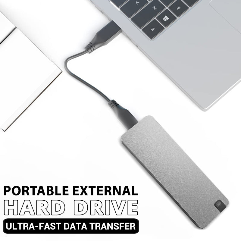 "Kompakt bärbar SSD hårddisk, snabb USB 3.2, tillgänglig i blått, grått, rött, minimalistisk design, kapacitet 1TB till 8TB."
