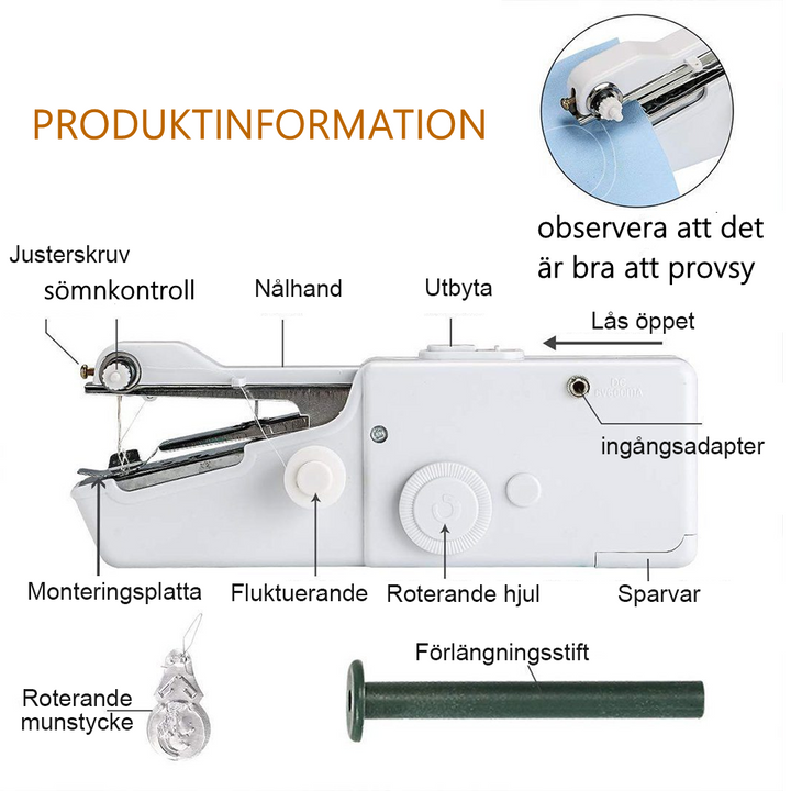 "Kompakt bärbar symaskin för snabbreparationer och DIY-projekt, idealisk för små utrymmen och enkel att bära med sig."
