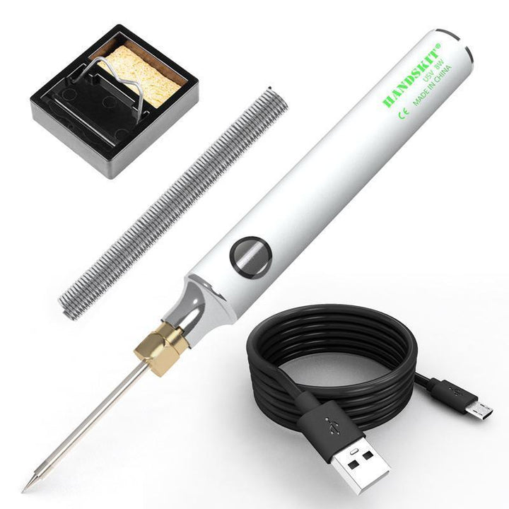"Kompakt bärbar USB-laddad elektrisk lödkolv med tillbehör, perfekt för svetsuppgifter hemma och på farten."