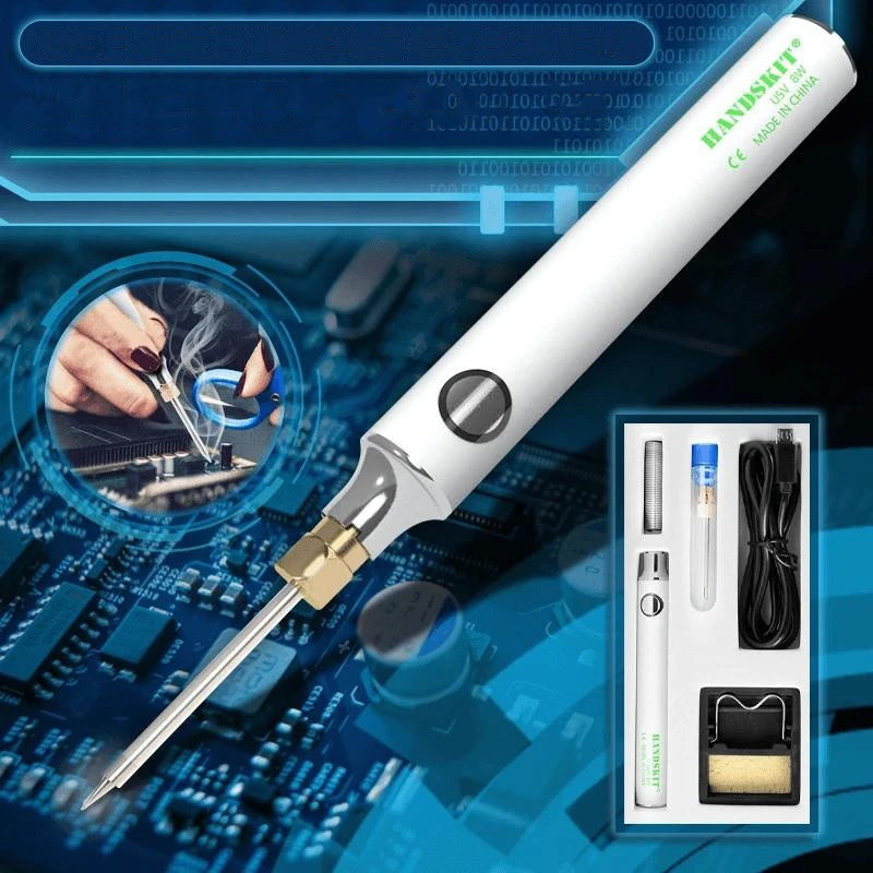 "Kompakt bärbar USB-laddad elektrisk lödkolv med tillbehör, perfekt för svetsuppgifter hemma och på farten."