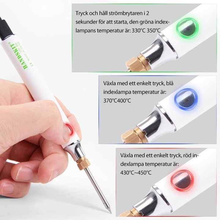 "Kompakt bärbar USB-laddad elektrisk lödkolv med tillbehör, perfekt för svetsuppgifter hemma och på farten."