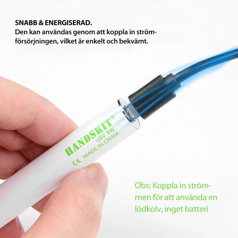 "Kompakt bärbar USB-laddad elektrisk lödkolv med tillbehör, perfekt för svetsuppgifter hemma och på farten."