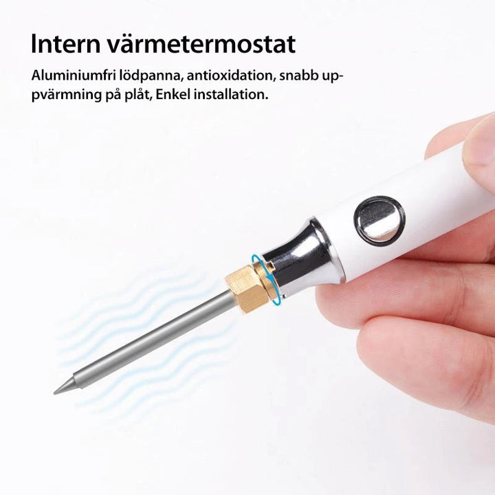 "Kompakt bärbar USB-laddad elektrisk lödkolv med tillbehör, perfekt för svetsuppgifter hemma och på farten."