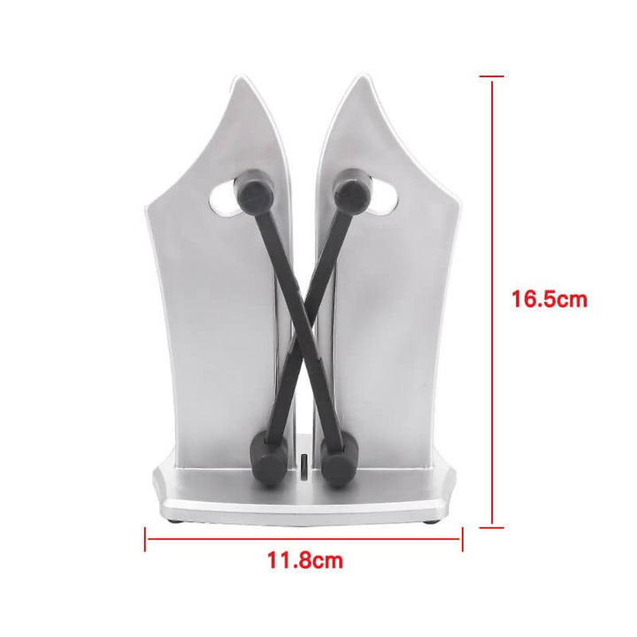 "Kompakt Bavaria Edge knivslipare för kök, passar fasad och tandad kniv; innovativ design i metall för optimal slipning."