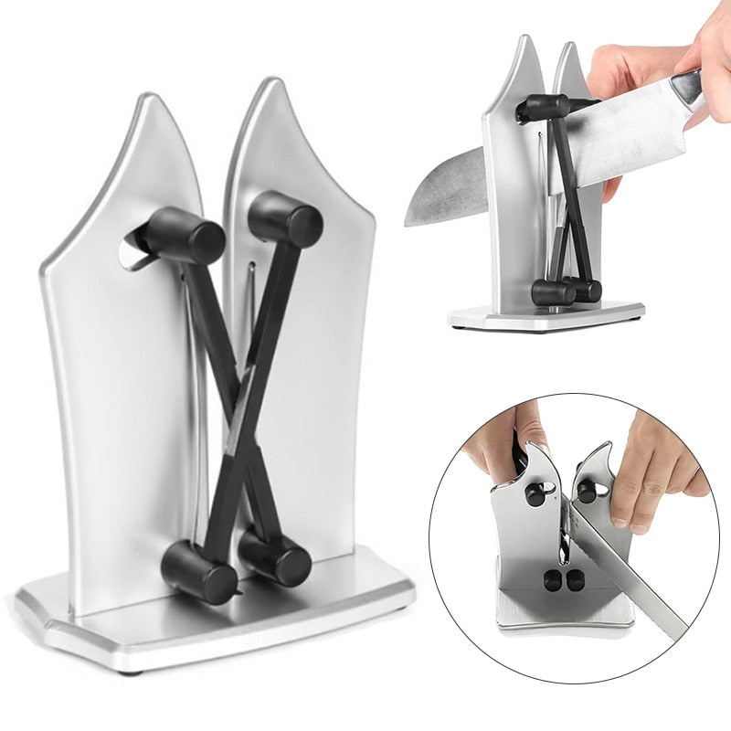"Kompakt Bavaria Edge knivslipare för kök, passar fasad och tandad kniv; innovativ design i metall för optimal slipning."