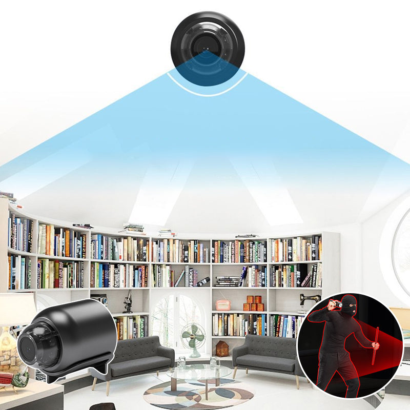 "Kompakt mini HD WiFi kamera med 1080p upplösning, trådlös och diskret design för nattvision och övervakning i hemmet."