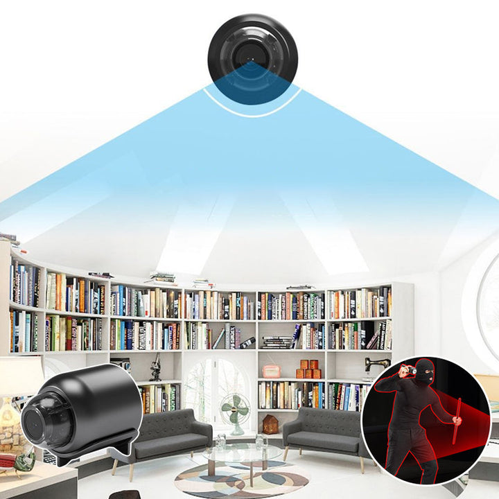 "Kompakt mini HD WiFi kamera med 1080p upplösning, trådlös och diskret design för nattvision och övervakning i hemmet."