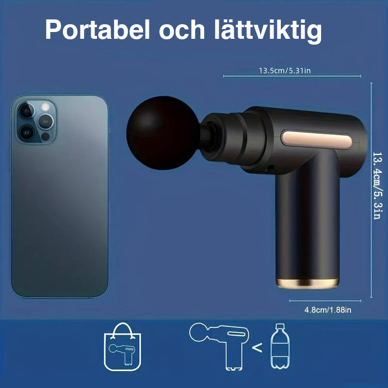 "Kompakt mini massagepistol för muskelavslappning med ergonomiskt grepp och justerbar hastighet, idealisk för träning."