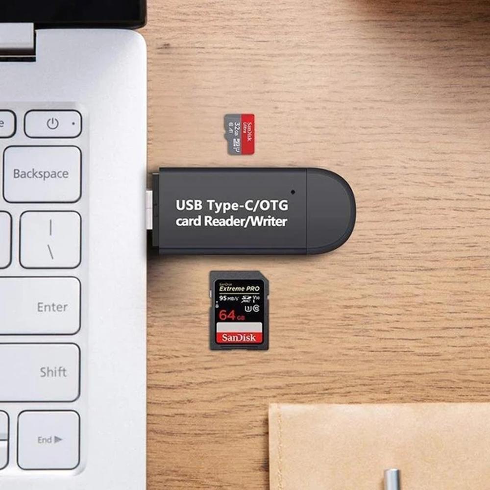 "Kompakt och elegant kortläsare för Android med OTG-funktion, stödjer SD/micro SD-kort för enkel filhantering."