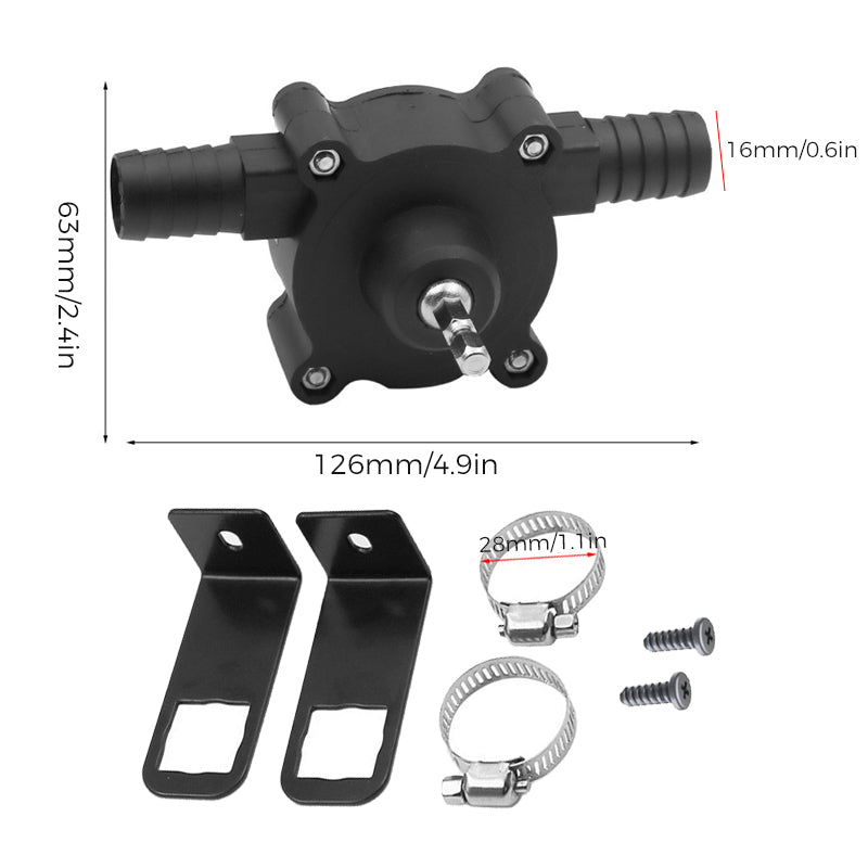 "Kompakt svart självsugande borrpump för effektiv vätskeöverföring i DIY-projekt med kompakta mått och hög prestanda."