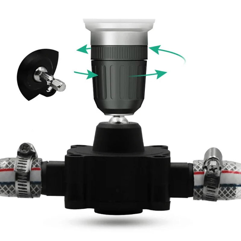 "Kompakt svart självsugande borrpump för effektiv vätskeöverföring i DIY-projekt med kompakta mått och hög prestanda."