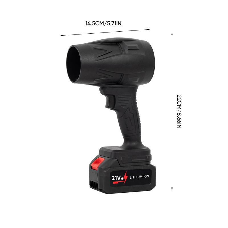 "Kompakt svart tryckluftsfläkt med ergonomiskt handtag, justerbar luftström, perfekt för rengöring av olika ytor."