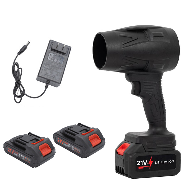 "Kompakt svart tryckluftsfläkt med ergonomiskt handtag, justerbar luftström, perfekt för rengöring av olika ytor."