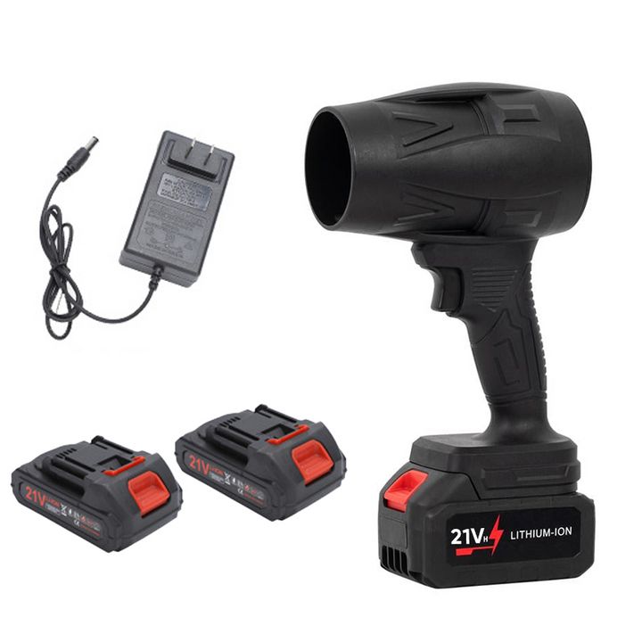 "Kompakt svart tryckluftsfläkt med ergonomiskt handtag, justerbar luftström, perfekt för rengöring av olika ytor."