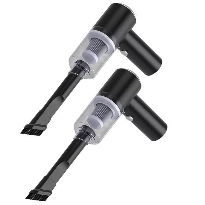 "Kompakt trådlös handhållen bildammsugare i svart för hem och bil, med kraftfull sugkapacitet och enkel hantering."