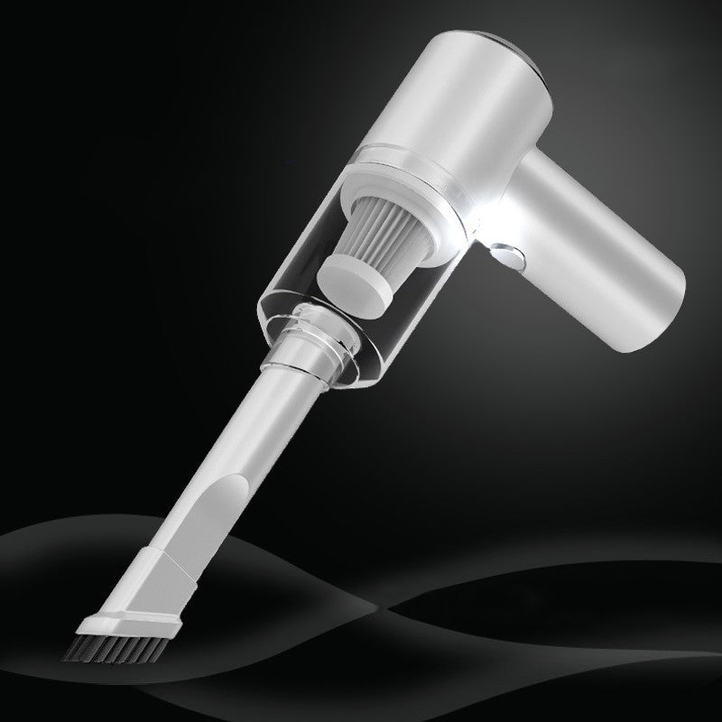 "Kompakt trådlös handhållen bildammsugare i svart för hem och bil, med kraftfull sugkapacitet och enkel hantering."