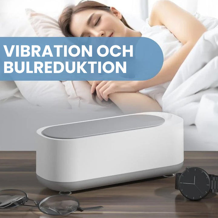 "Kompakt vit och grå ultraljudsrengöringsmaskin, idealisk för smycken och glasögon, bärbar och effektiv rengöring."