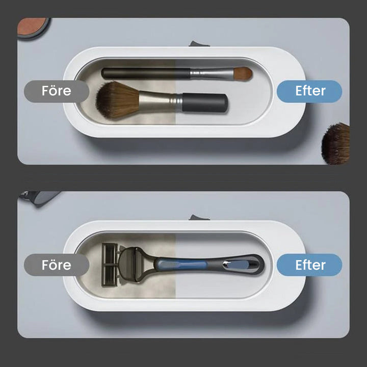 "Kompakt vit och grå ultraljudsrengöringsmaskin, idealisk för smycken och glasögon, bärbar och effektiv rengöring."