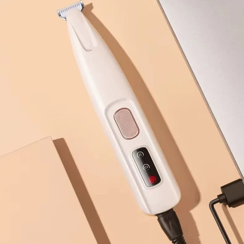 "Kompakt vit tasstrimmer med LED-lampa för precis grooming av husdjur i svåra områden som tassar, nos och öron."