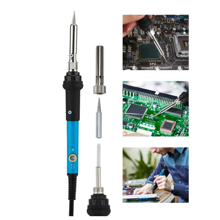 "Komplett träbränning pyrografi kit med ergonomiskt handtag, justerbar temperatur och verktyg för kreativa träprojekt."