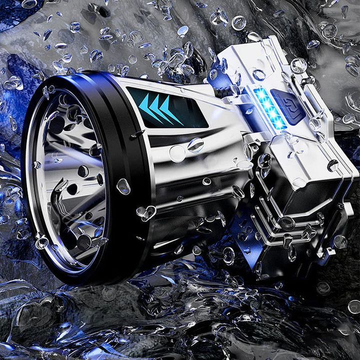 "Kraftfull LED pannlampa med justerbar rem, visad framifrån, vattentät och ergonomisk design för nattaktiviteter."