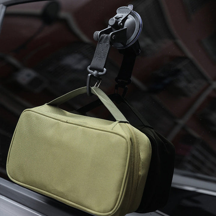 "Kraftig svart vakuumsugkopp med krok för utomhusbruk, perfekt för hänga handdukar, verktyg; kapacitet 10 kg."