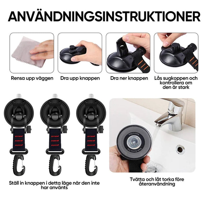 "Kraftig svart vakuumsugkopp med krok för utomhusbruk, perfekt för hänga handdukar, verktyg; kapacitet 10 kg."