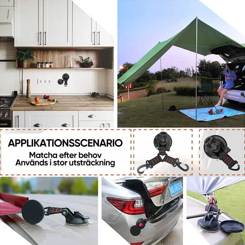 "Kraftig svart vakuumsugkopp med krok för utomhusbruk, perfekt för hänga handdukar, verktyg; kapacitet 10 kg."