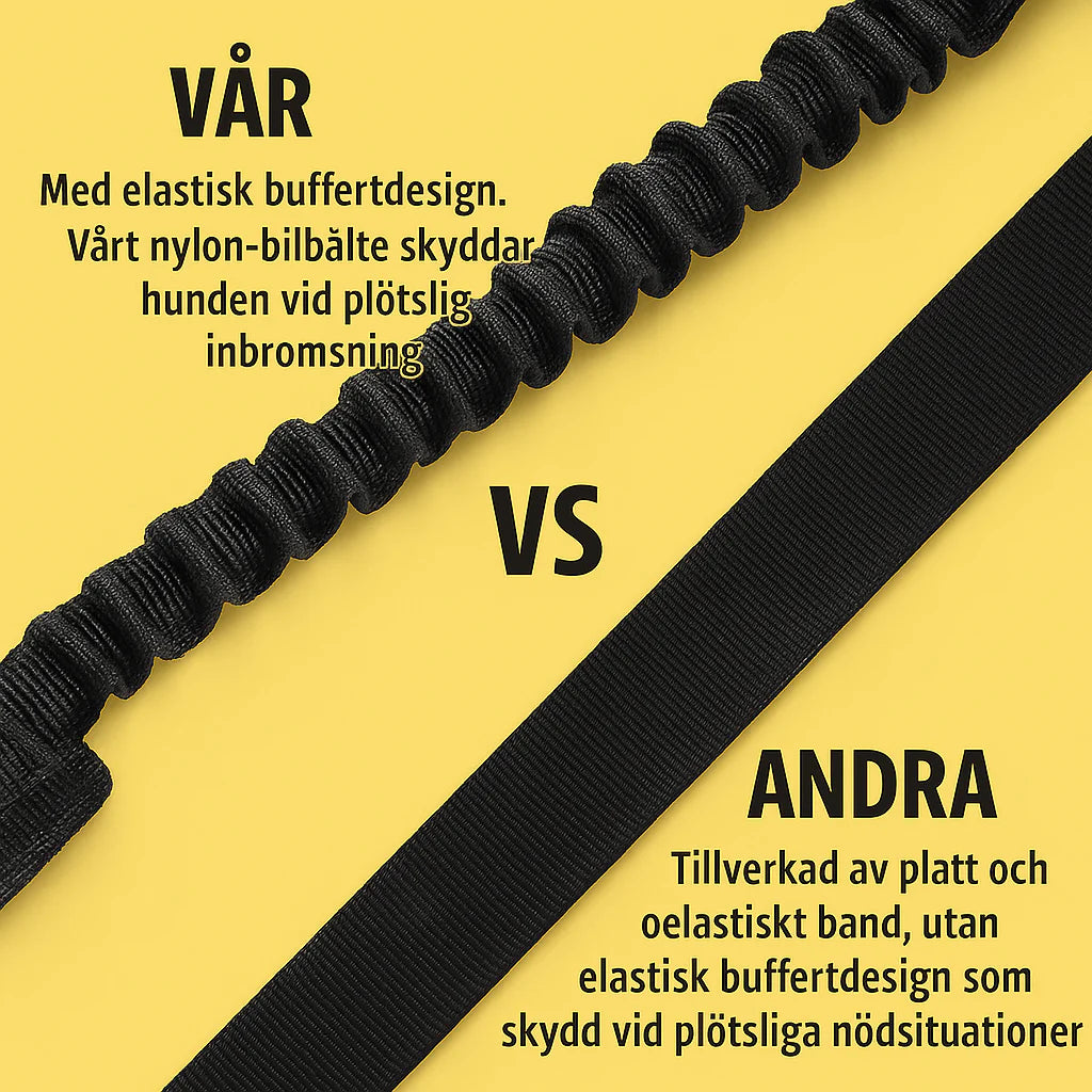 "Kraftigt justerbart bilbälte för husdjur, med elastisk buffert och reflekterande detaljer för säker och bekväm bilresa."