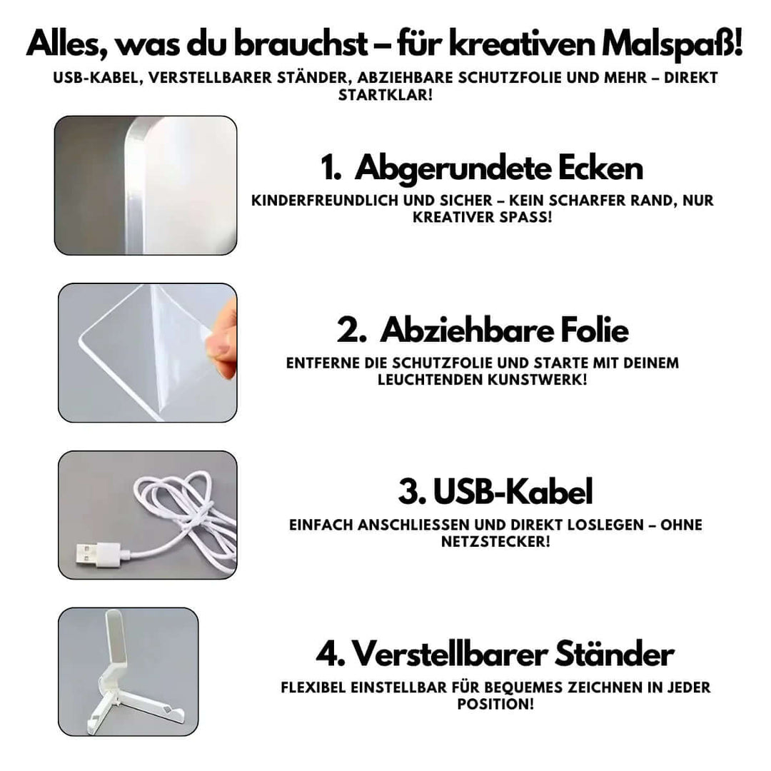 "Kreativt LED ritbord för barn, mörkerlysande yta med 7 färger, perfekt för konstverk och planering."