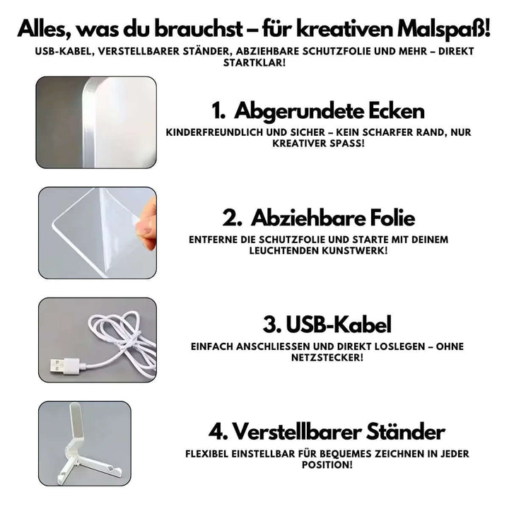 "Kreativt LED ritbord för barn, mörkerlysande yta med 7 färger, perfekt för konstverk och planering."