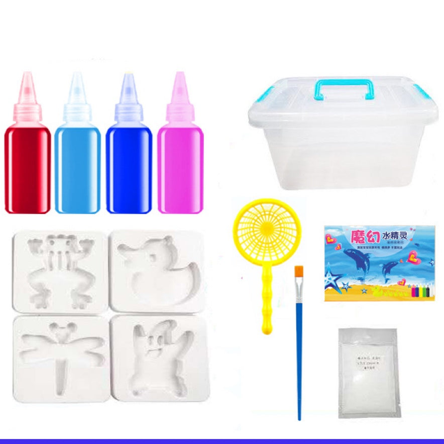 "Kreativt leksaksset för barn med magiska vattenformer i färgglada kombinationer, främjar kreativitet och lek."