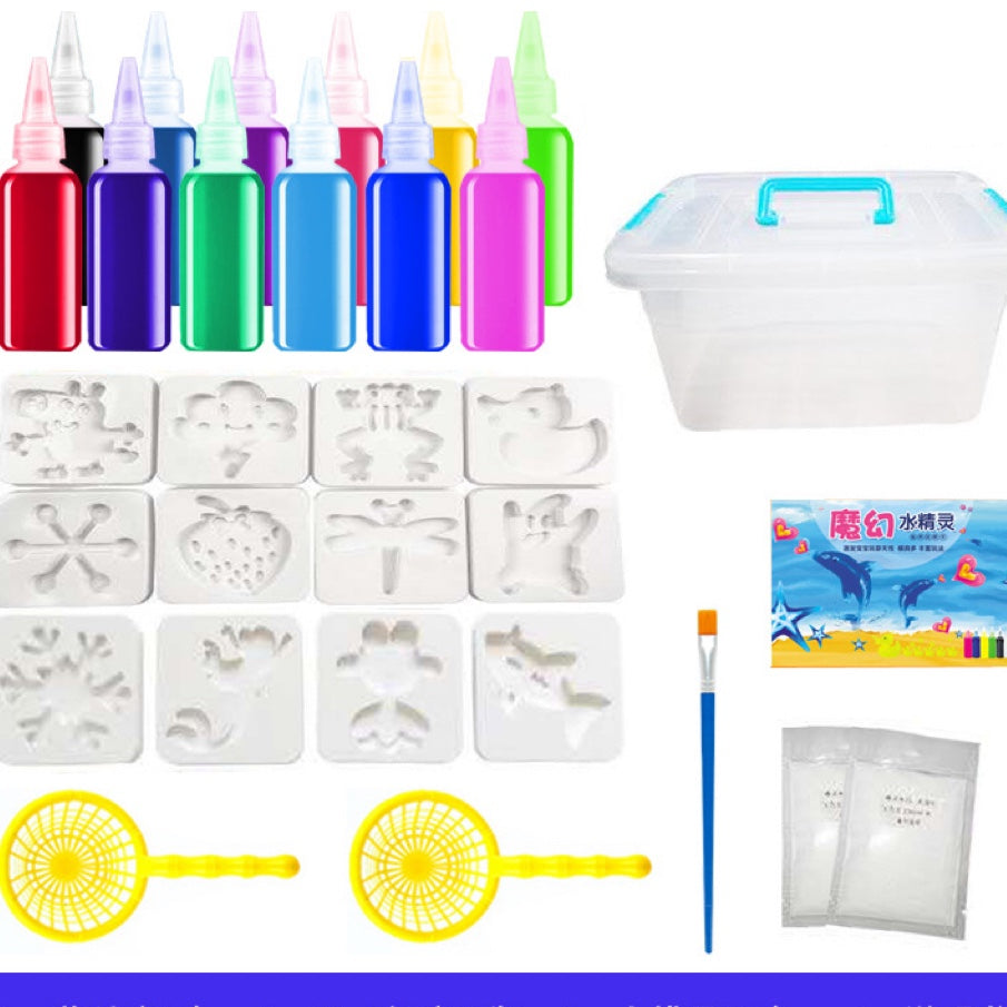 "Kreativt leksaksset för barn med magiska vattenformer i färgglada kombinationer, främjar kreativitet och lek."