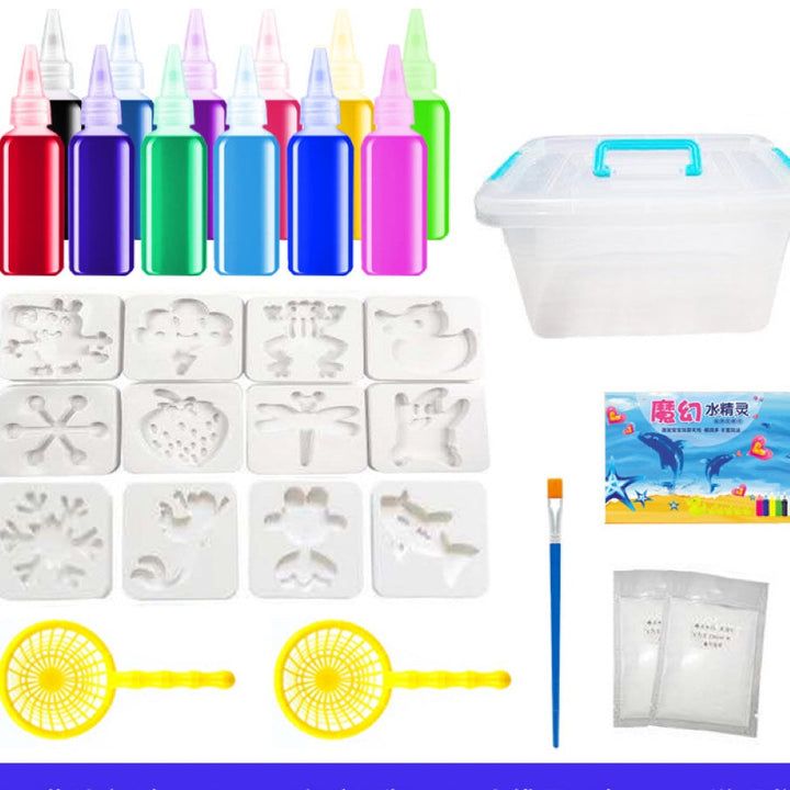 "Kreativt leksaksset för barn med magiska vattenformer i färgglada kombinationer, främjar kreativitet och lek."