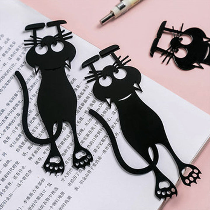 "Kreativt utklippt svart kattbokmärke i elegant siluett, perfekt för bokälskare och som present till kattälskare."