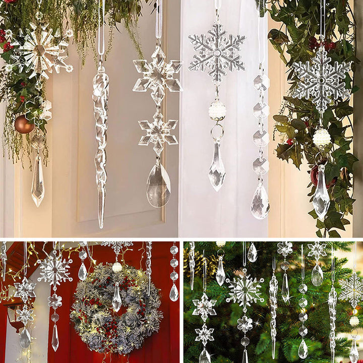 "Kristall Snöflinge Dekoration som glittrar mot bakgrund, perfekt för juldekoration med elegant och hållbar akryl."