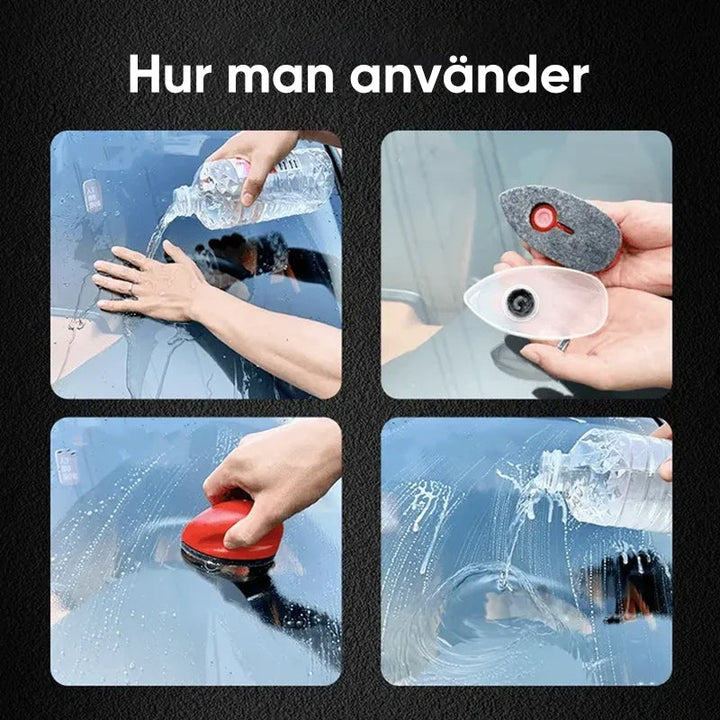 "Kristallklar bilglasrengörare, tar bort oljefilm och smuts snabbt, säker synlighet. Passar alla bilglas och speglar."