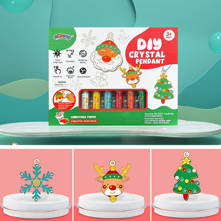 "Kristallmålning DIY Kit med 6 färgglada hängen, barn som skapar konstverk och dekorerar med diamanter."