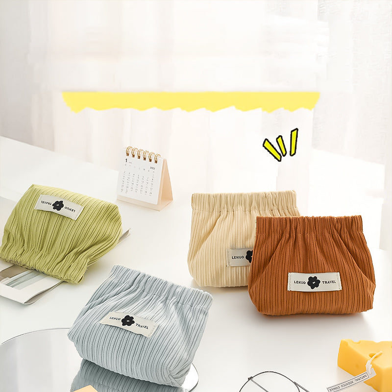 "Kvinnors corduroy hårsnodd organisatör, mjuk material, multifunktionell design, stilren blå nyans, kompakt storlek."