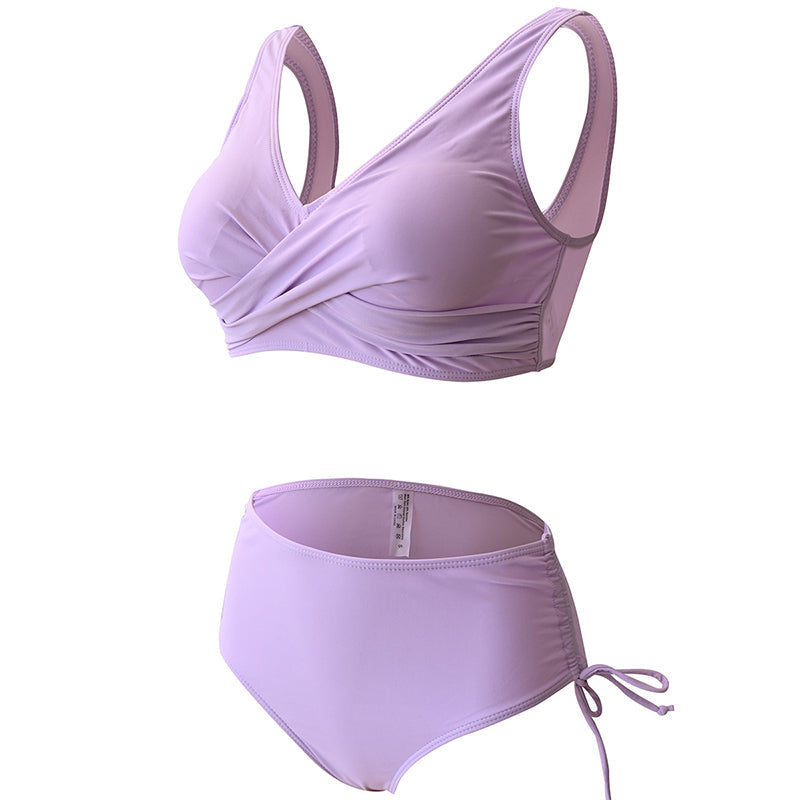 Kvinnors trendig enfärgad bikini set, enfärgad, högskuren med avtagbara kupor, framhäver kurvor och modern look.