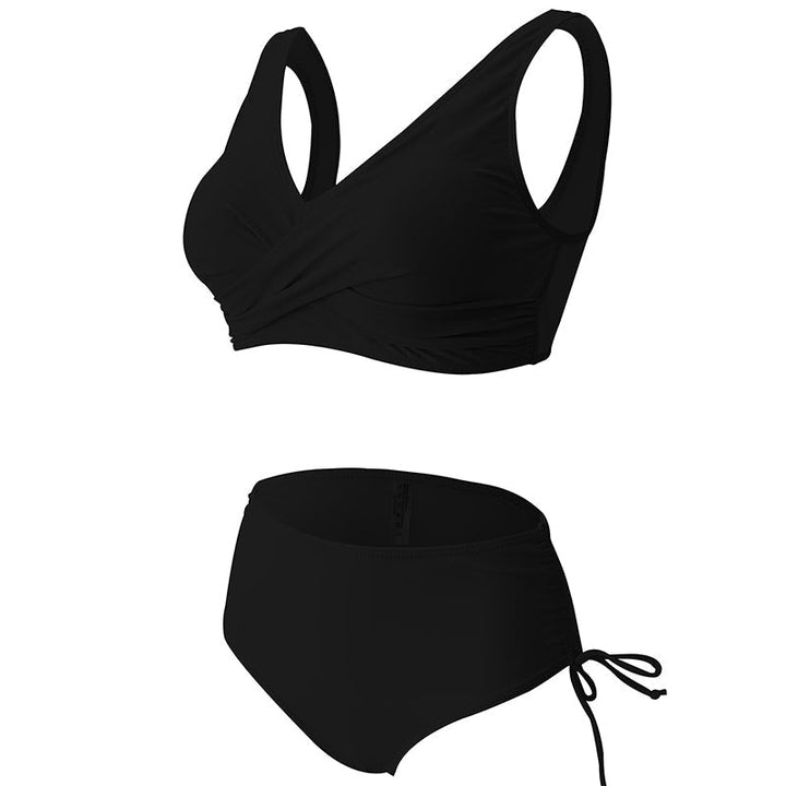 Kvinnors trendig enfärgad bikini set, enfärgad, högskuren med avtagbara kupor, framhäver kurvor och modern look.