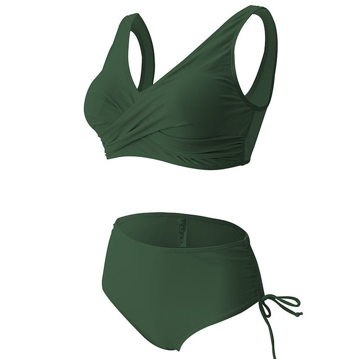 Kvinnors trendig enfärgad bikini set, enfärgad, högskuren med avtagbara kupor, framhäver kurvor och modern look.