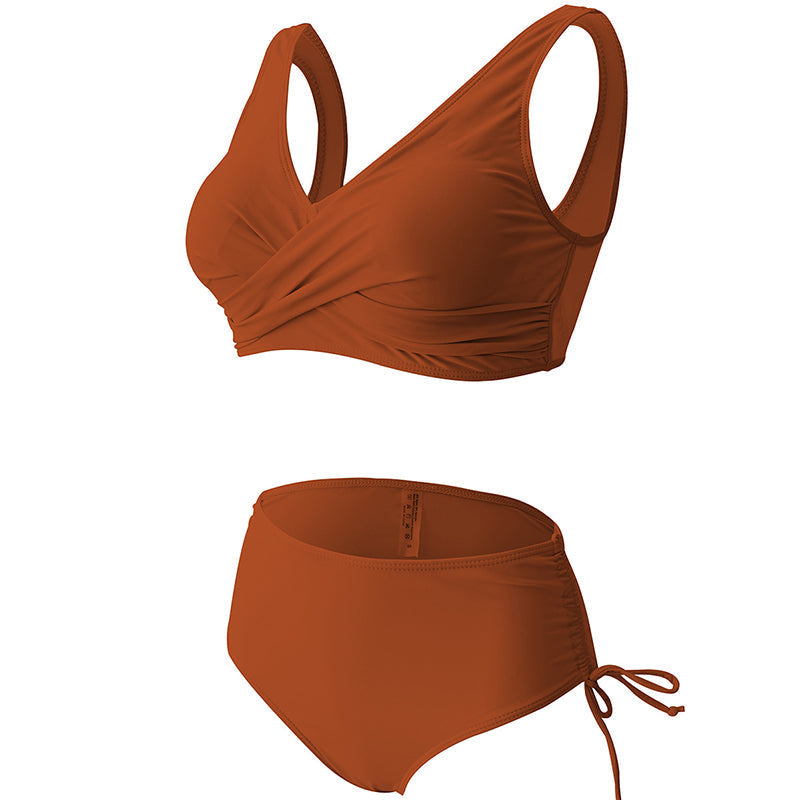 Kvinnors trendig enfärgad bikini set, enfärgad, högskuren med avtagbara kupor, framhäver kurvor och modern look.