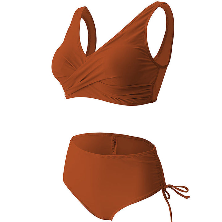 Kvinnors trendig enfärgad bikini set, enfärgad, högskuren med avtagbara kupor, framhäver kurvor och modern look.