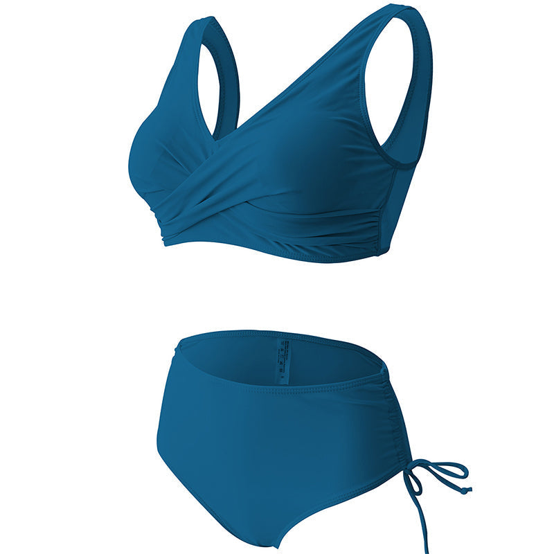 Kvinnors trendig enfärgad bikini set, enfärgad, högskuren med avtagbara kupor, framhäver kurvor och modern look.